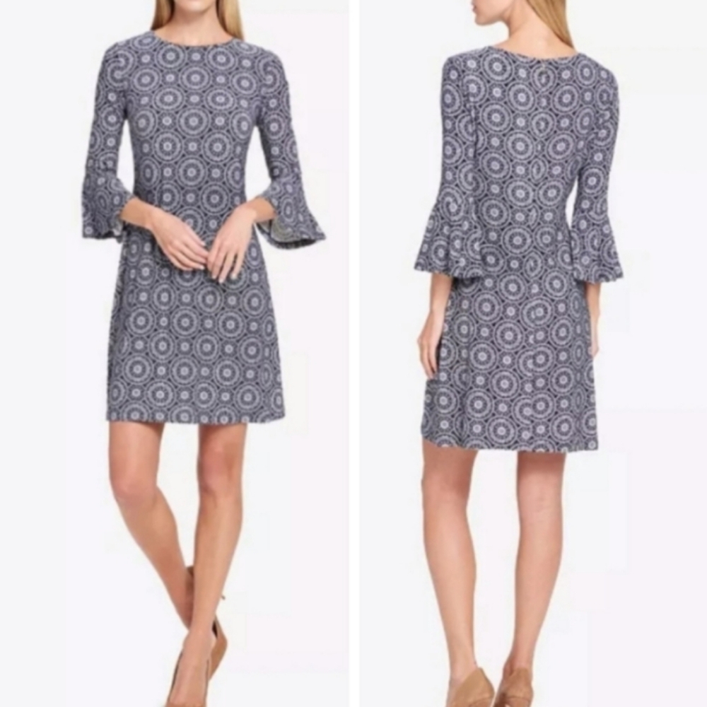 NWT Tommy Hilfiger Bell Sleeves Geometric Mini Dress. Size 4P